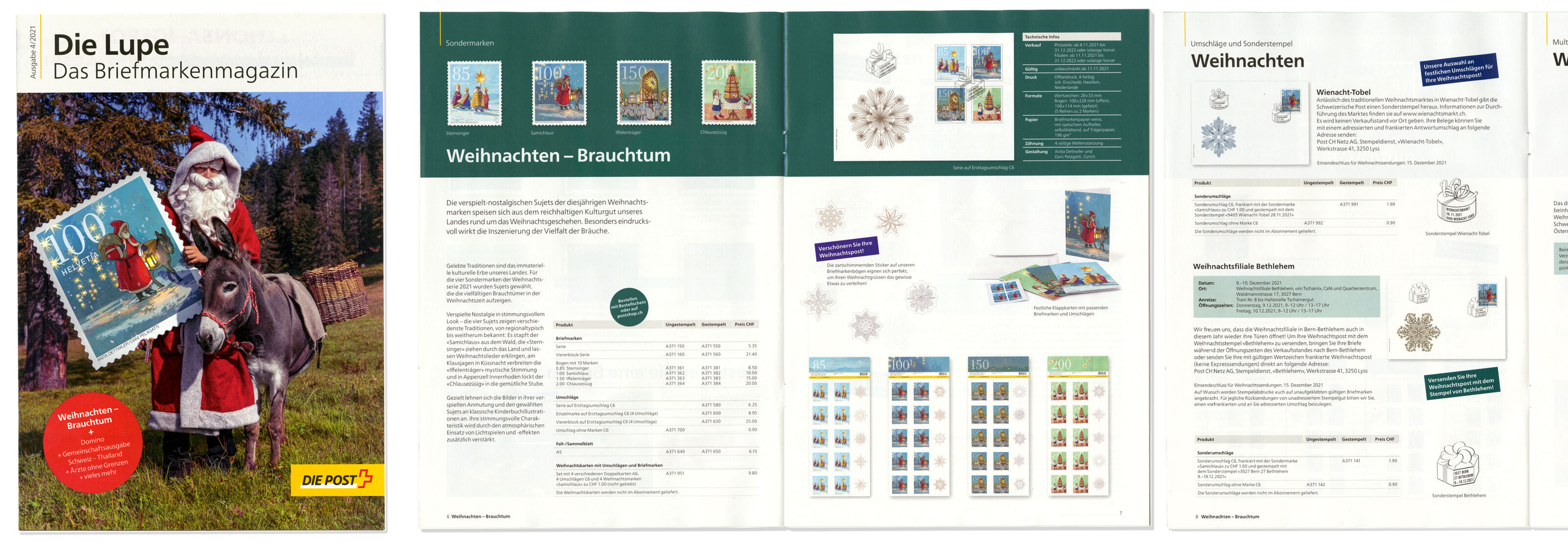 Briefmarke_Magazin_Lupe_Weihnachtsmarken-Brauchtum_bunterhund-Illustration