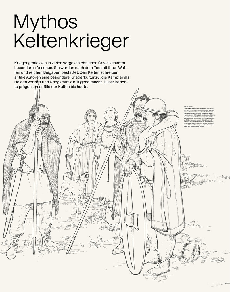 KMUZ_Bildergeschichten_Kelten-Krieger_Archaeologie_Rekonstuktion_Lebensbild_bunterhund-Illustration